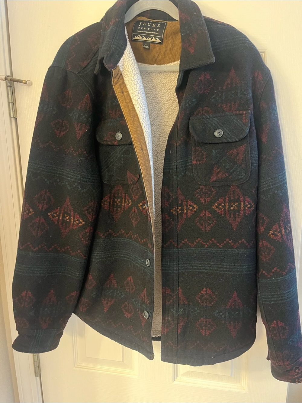 Jachs Dark Green & Burgundy Patterned Sherpa Shirt Jacket